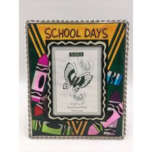 Amia Hand Painted Glass Frame “School Days” Featuring Crayons 3.5” x 5”
